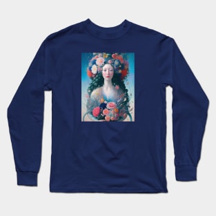 Renaissance mermaid with flowers Long Sleeve T-Shirt